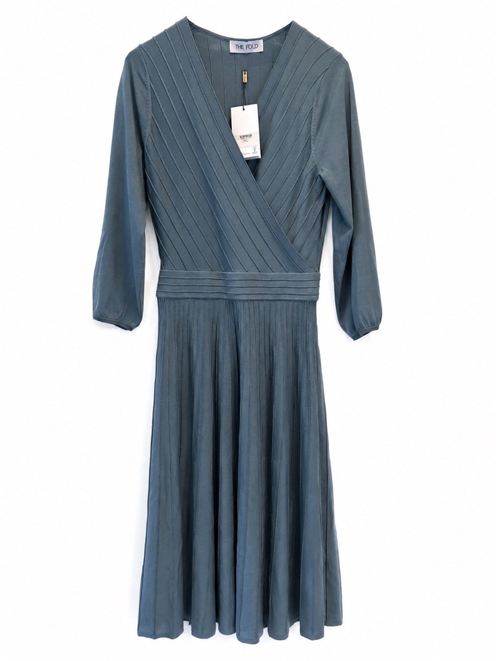 NWT The Fold London Belluno Dress Blue US 6 UK 10 Knit Midi Wrap
